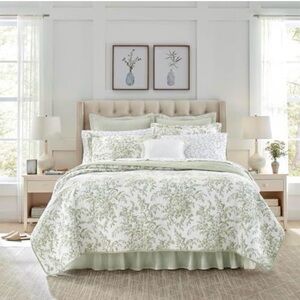 Laura Ashley Green and White Floral Quilt Set
